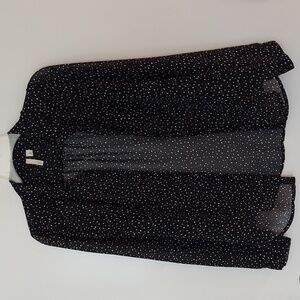 Frenchi Women’s blouse  Size M Black/White Romantic polka dots sheer lighweght